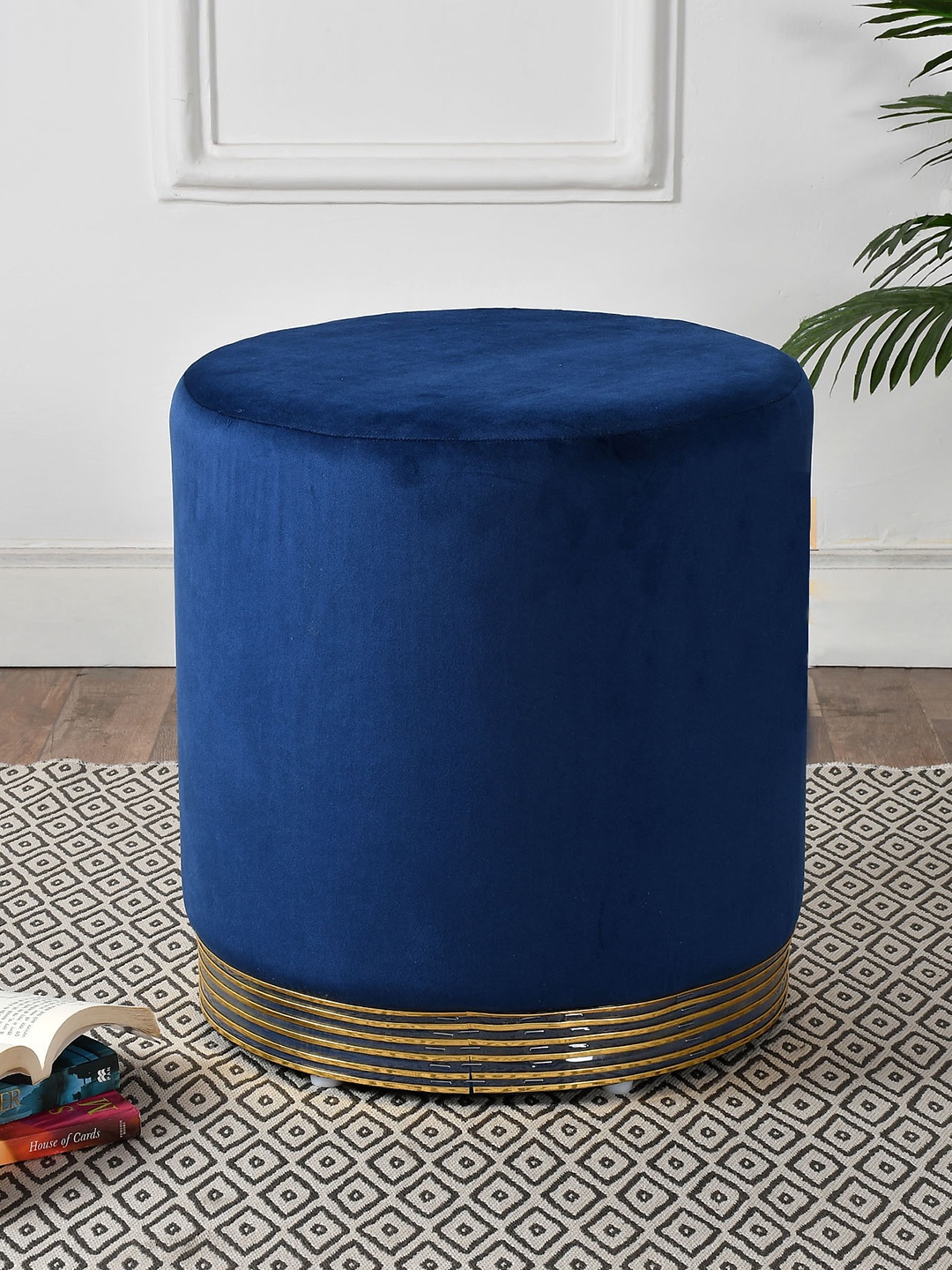 

RIANCE CREATIONS Blue Textured Cylindrical Ottomans