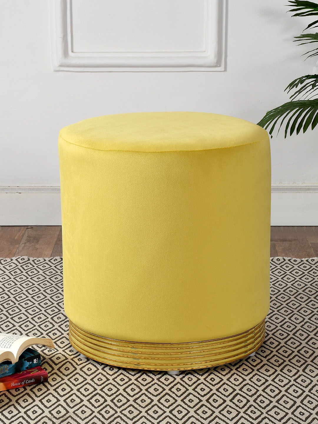 

RIANCE CREATIONS Yellow Wooden Round Ottomans, Multi