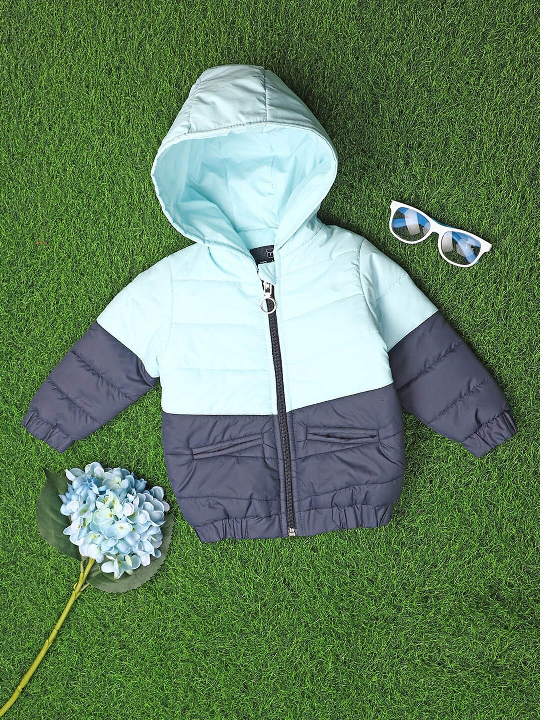 

V-Mart Infant Kids Colourblocked Lightweight Hooded Cotton Padded Jacket, Blue