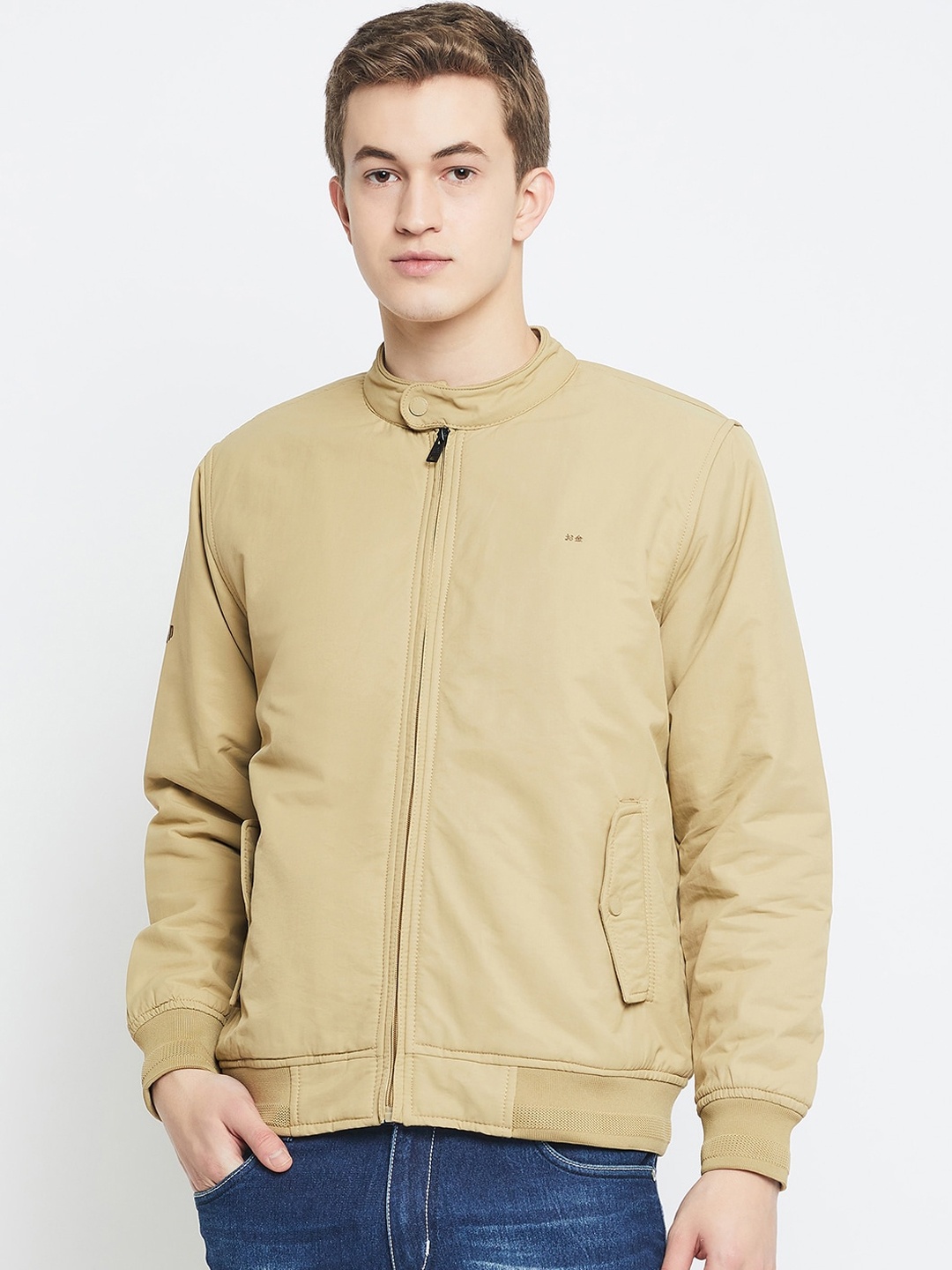 

Okane Stand Collar Lightweight Bomber Jacket, Beige