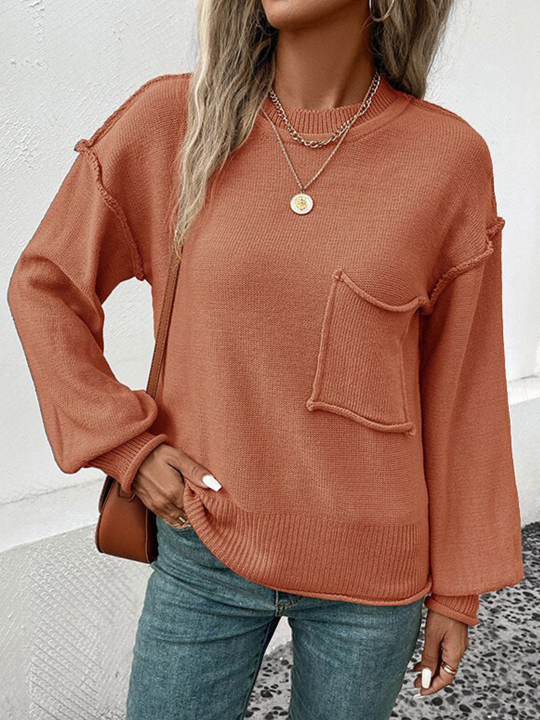 

StyleCast Orange Round Neck Pullover Sweater