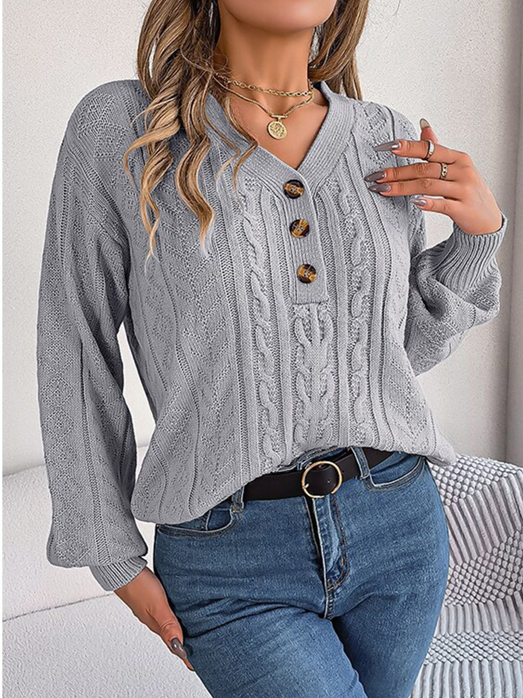 

StyleCast Women Grey Cable Knit Pullover