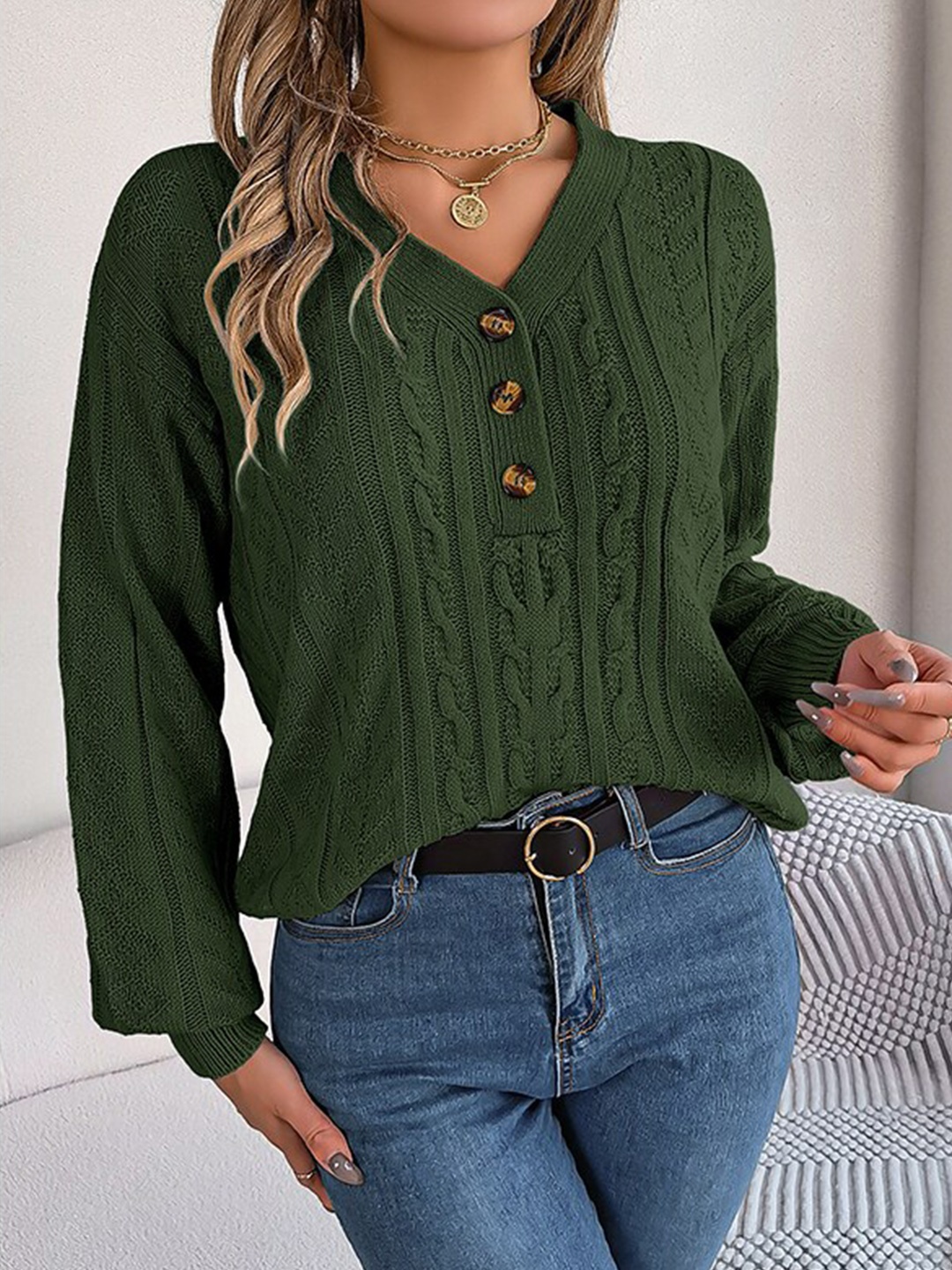 

StyleCast Women Green Cable Knit Pullover
