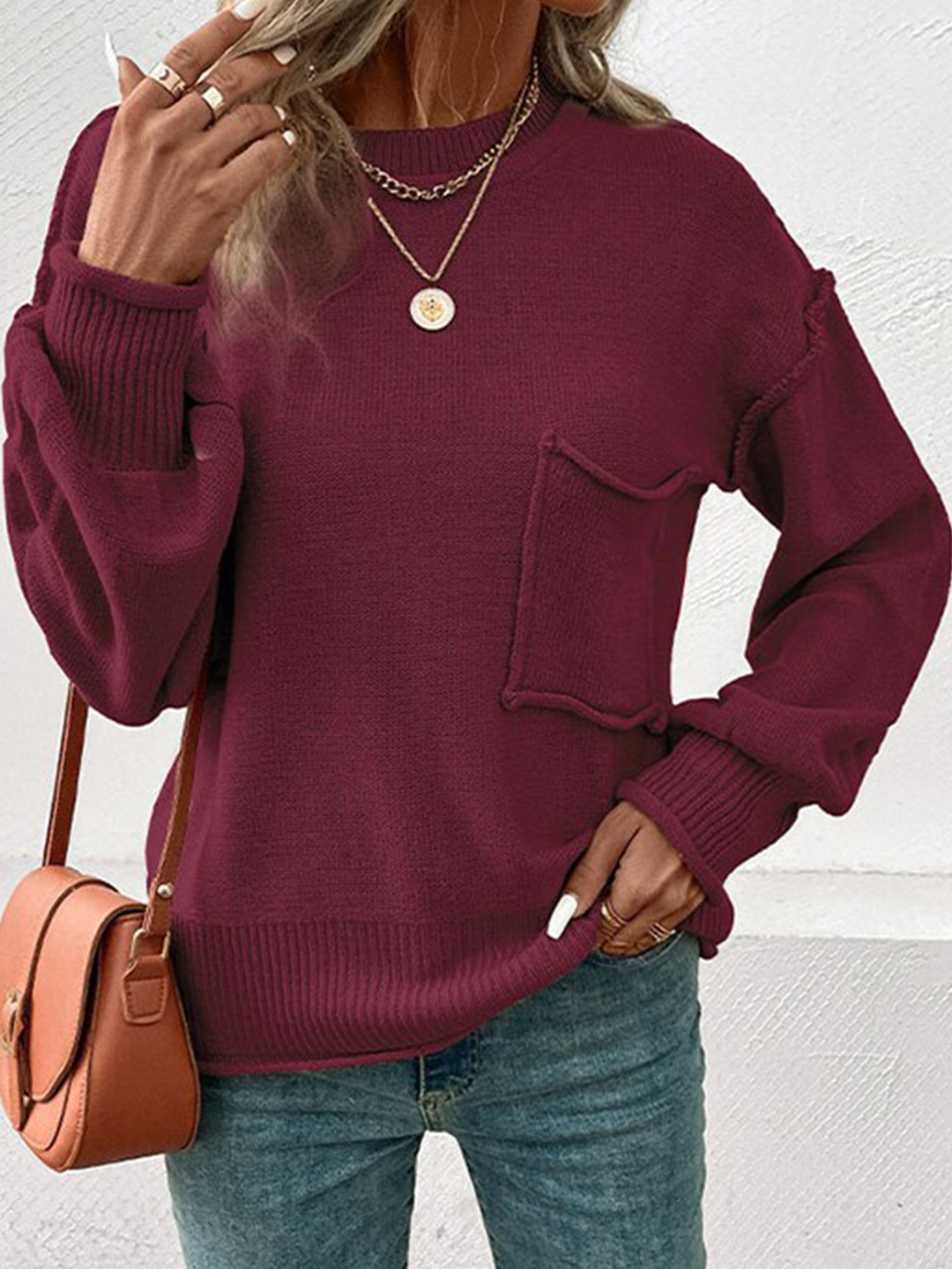 

StyleCast Maroon Round Neck Pullover Sweater