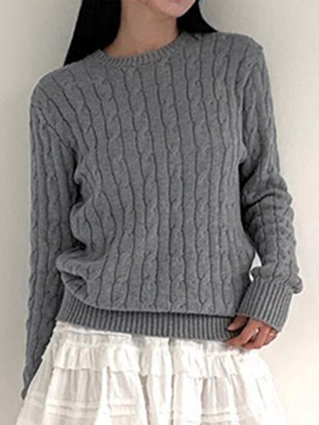 

StyleCast Grey Cable Knit Self Design Pullover Sweater