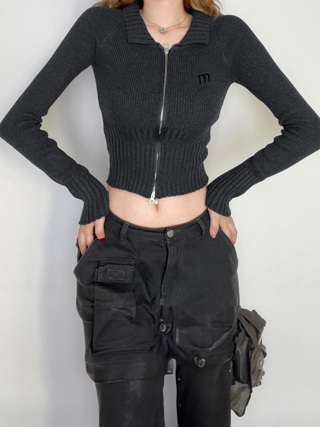 

StyleCast Grey Striped Crop Cardigan