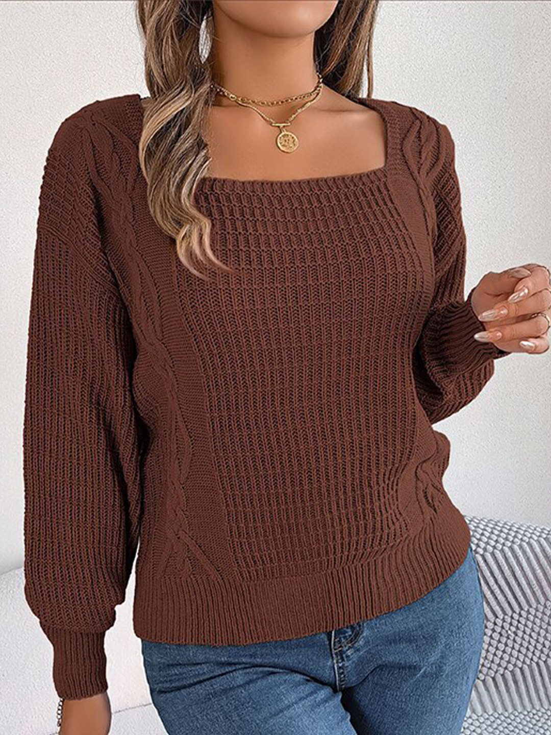 

StyleCast Women Brown Cable Knit Pullover