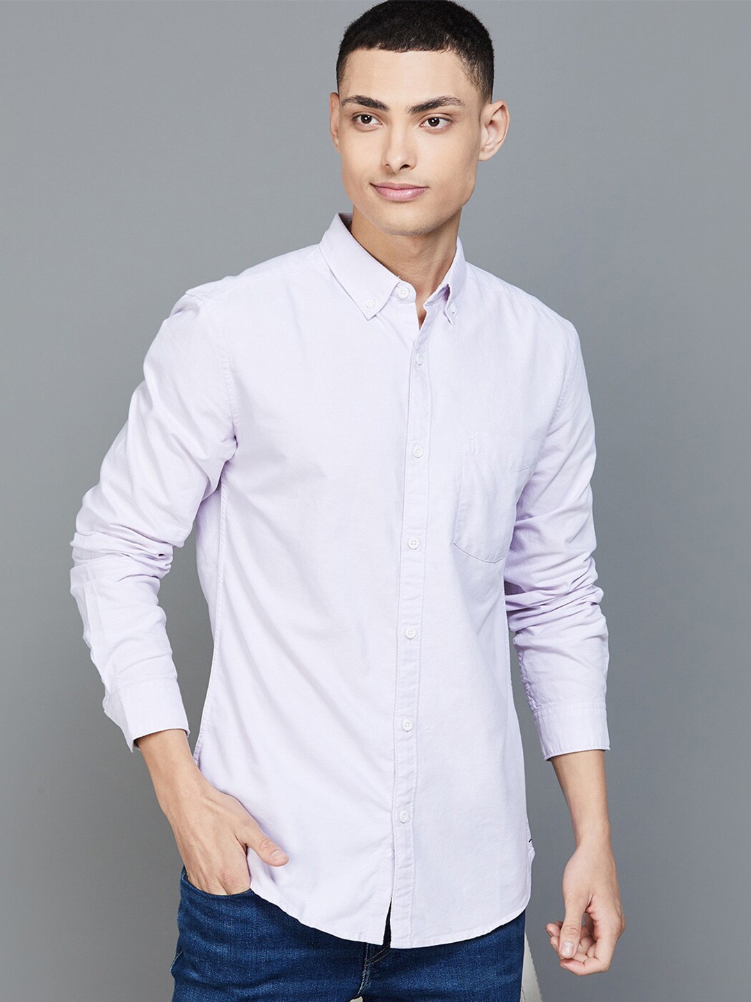 

Fame Forever by Lifestyle Button-Down Collar Slim Fit Casual Shirt, Lavender