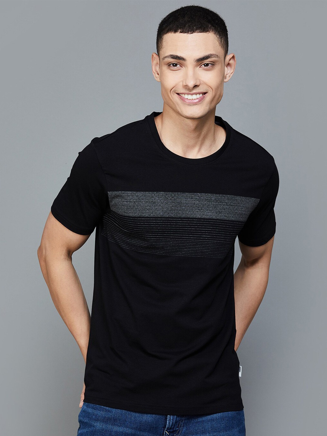 

Fame Forever by Lifestyle Striped Slim Fit Cotton T-shirt, Black