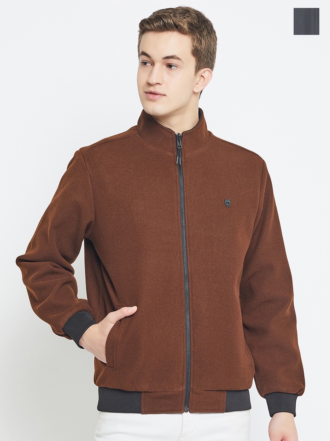 

Okane Mock Collar Reversible Bomber Jacket, Coffee brown
