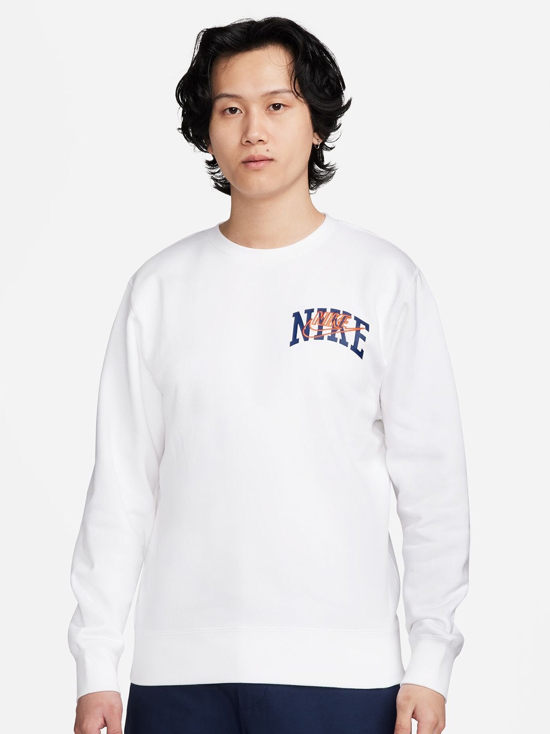 

Nike Club Fleece Long-Sleeve Crew-Neck Sweatshirt, White