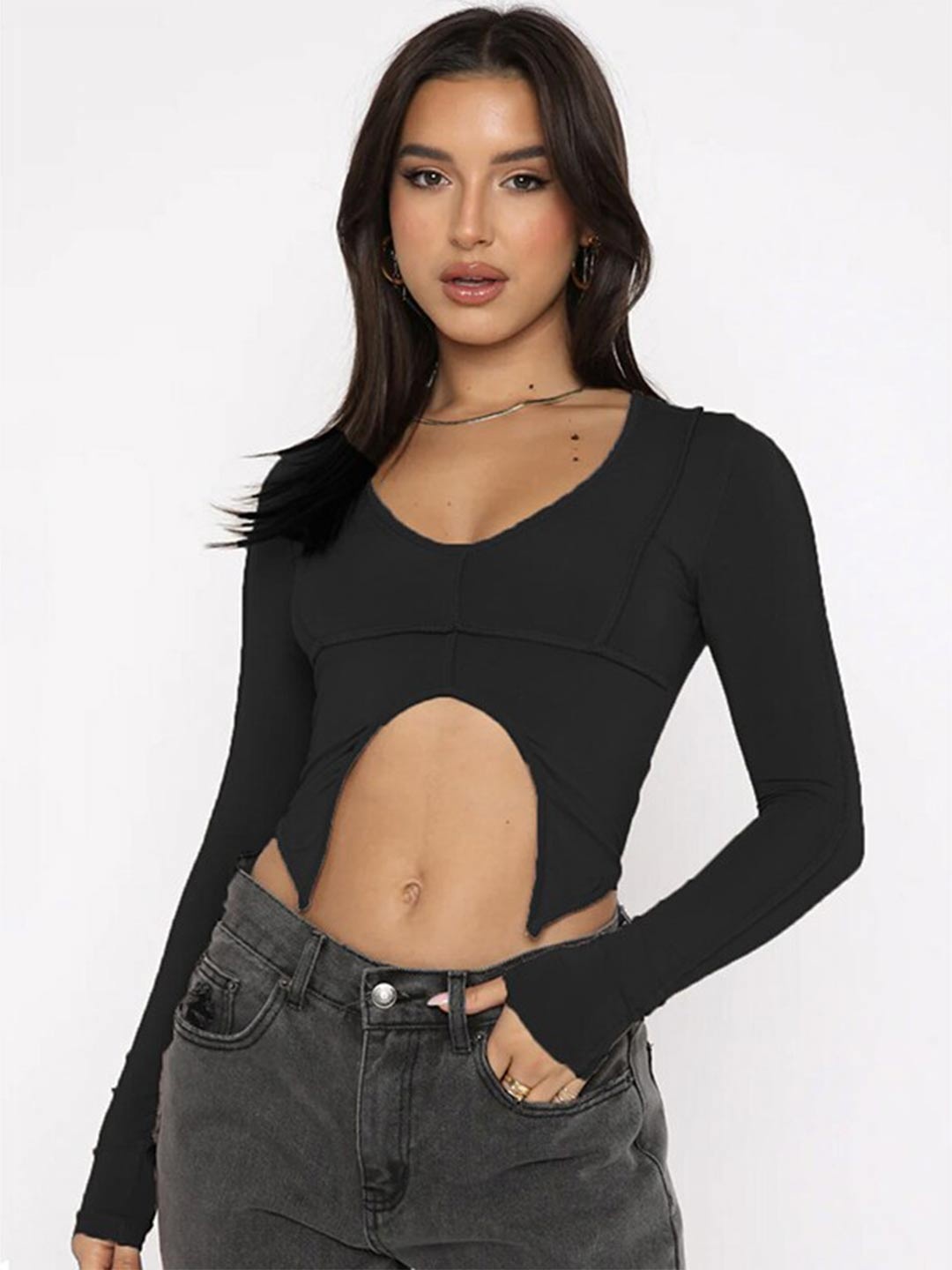 

StyleCast Black Extended Sleeves Crop Top