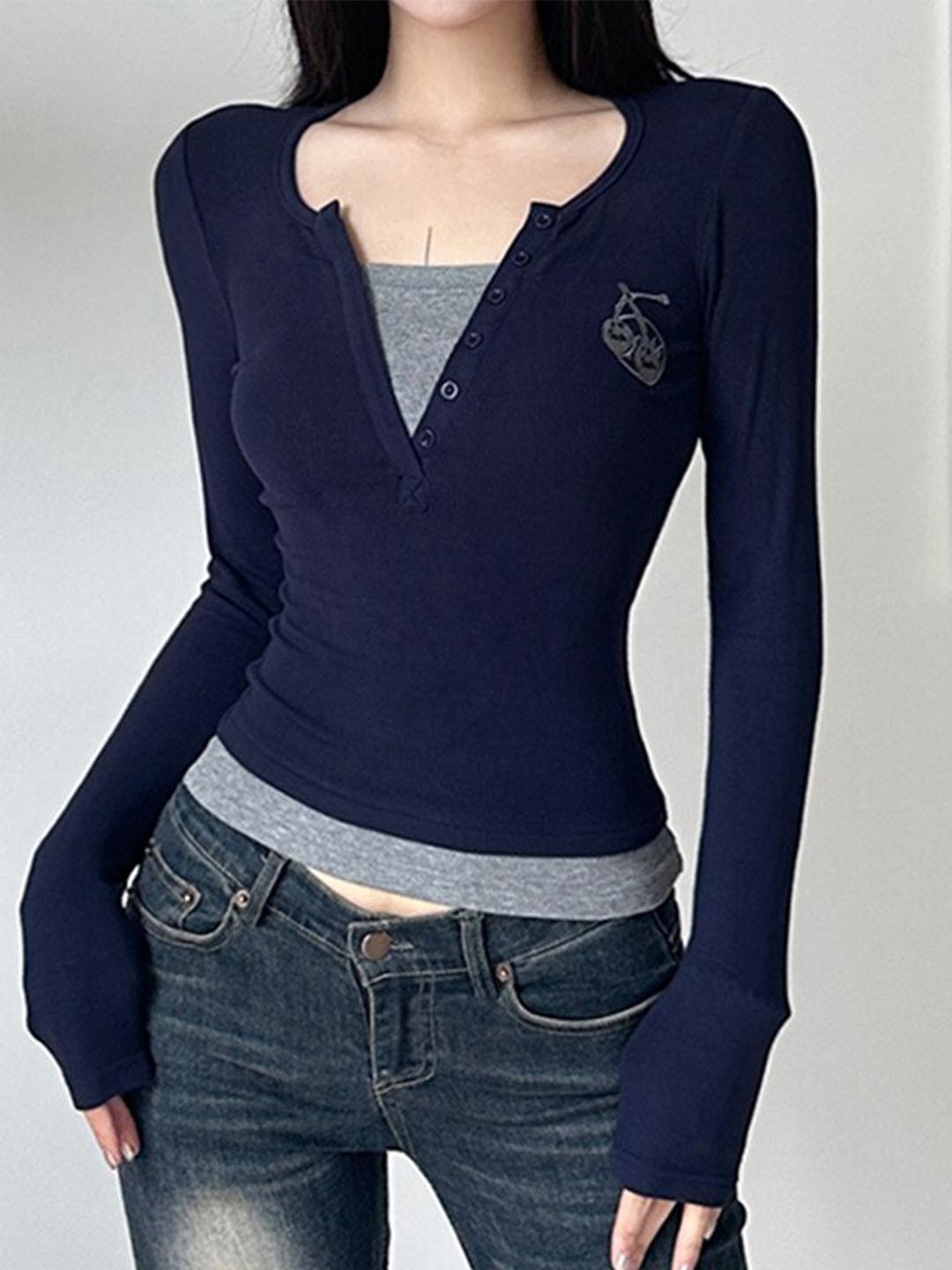 

StyleCast Navy Blue Round Neck Crepe Top