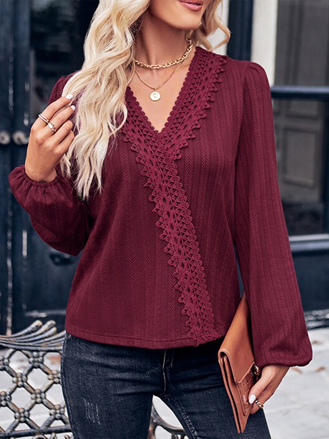 

StyleCast Maroon Bell Sleeve Crop Top