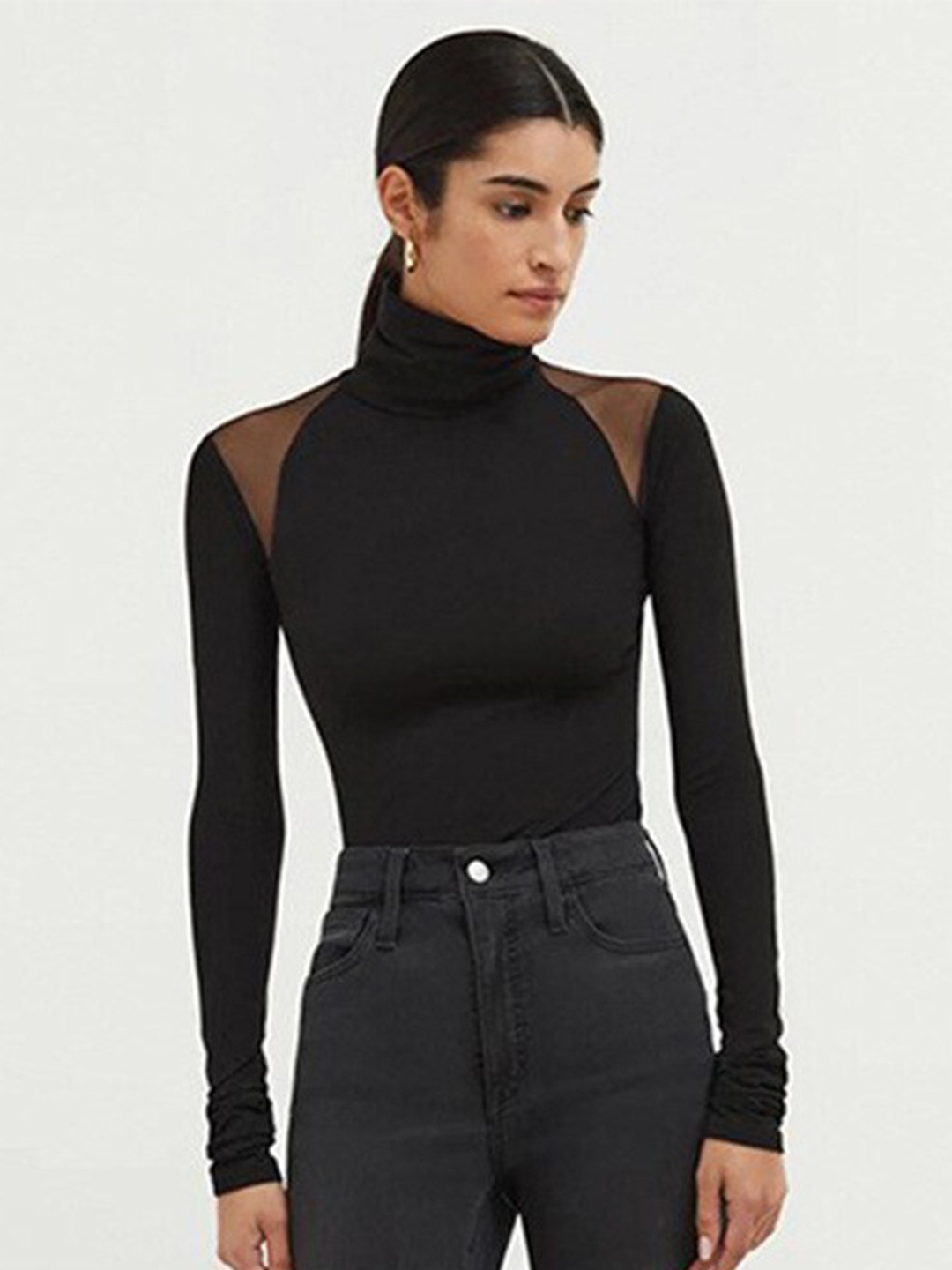 

StyleCast Black High Neck Fitted Top