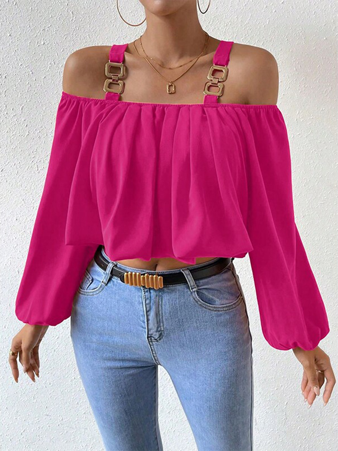 

StyleCast Pink Puff Sleeved Bardot Crop Top