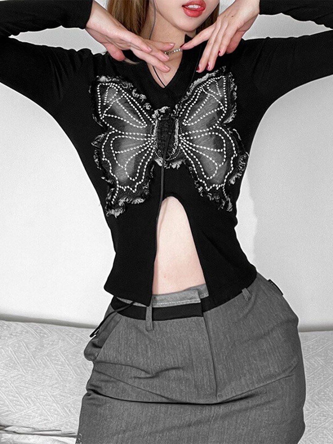 

StyleCast Black Embroidered Fitted Top