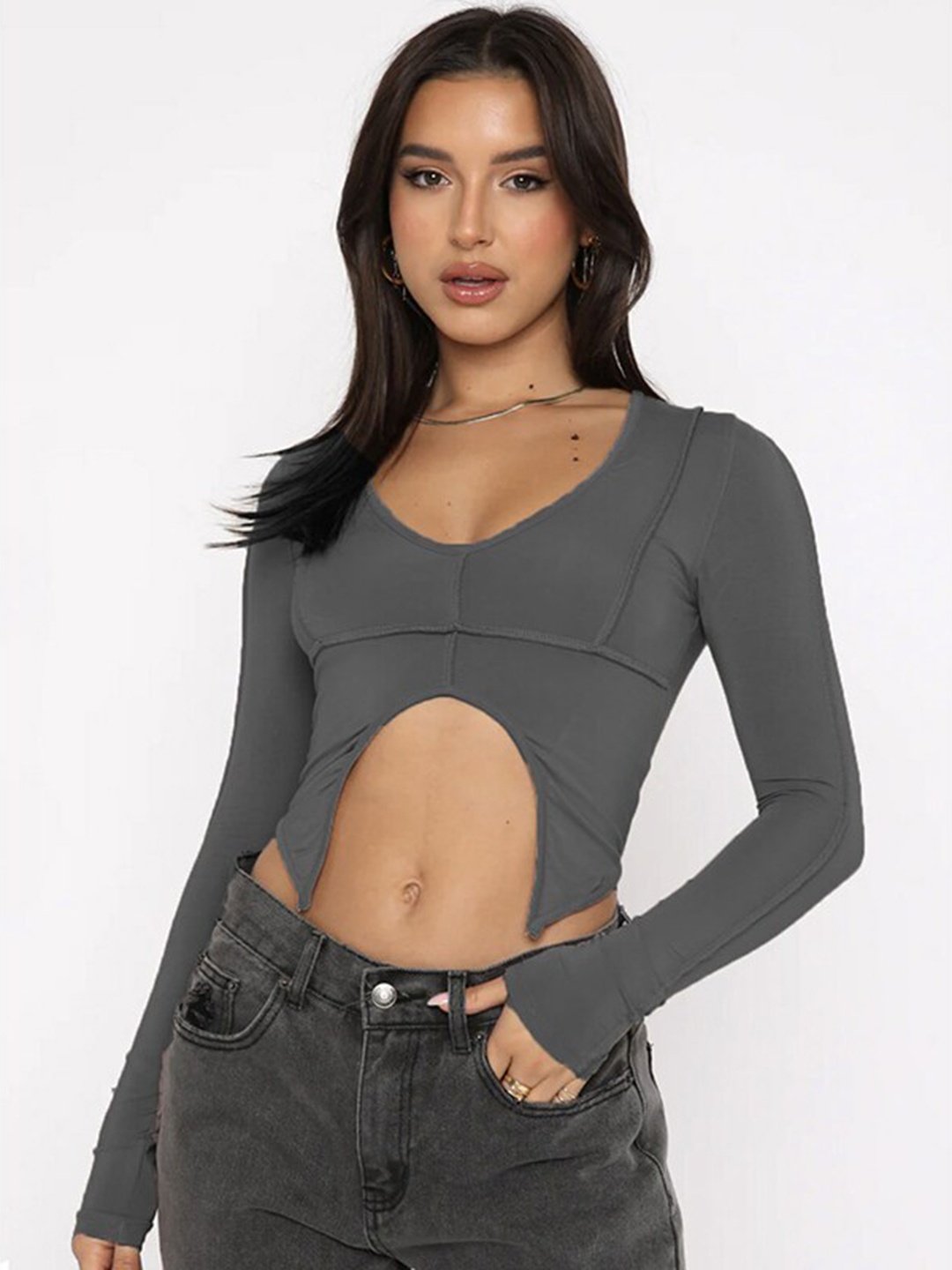 

StyleCast Grey Solid Fitted Crop Top