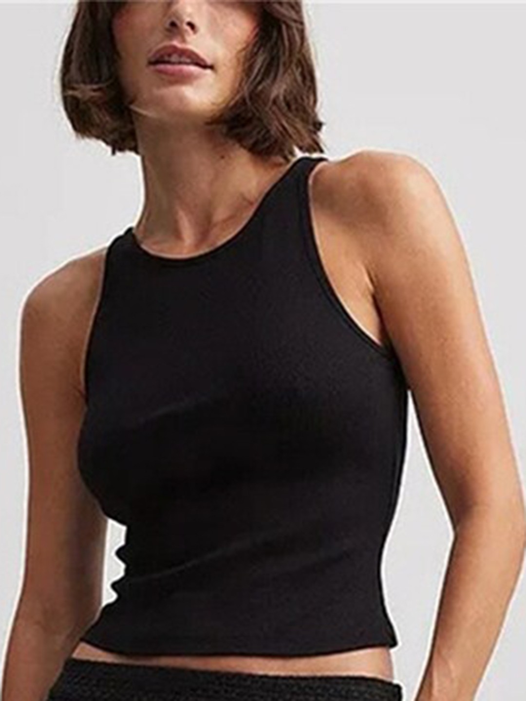 

StyleCast Black Round Neck Cut Out Crop Top