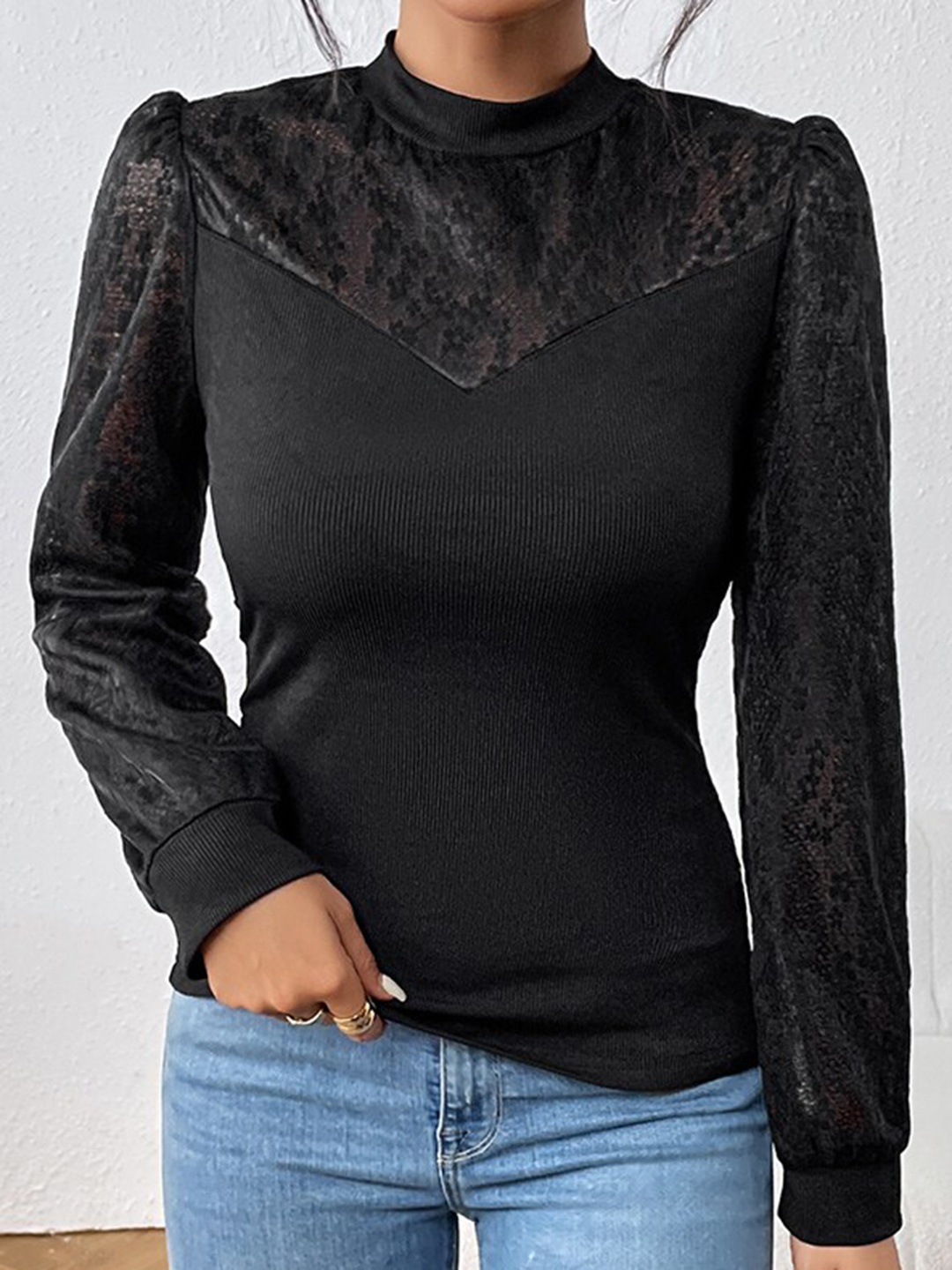 

StyleCast Black High Neck Fitted Top