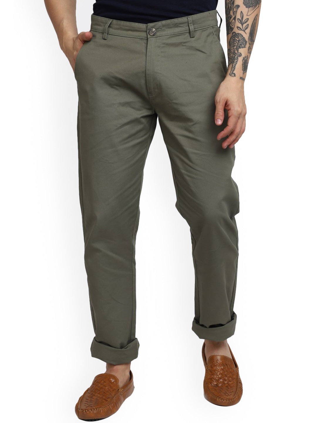 

V-Mart Men Slim Fit Chinos Trouser, Olive