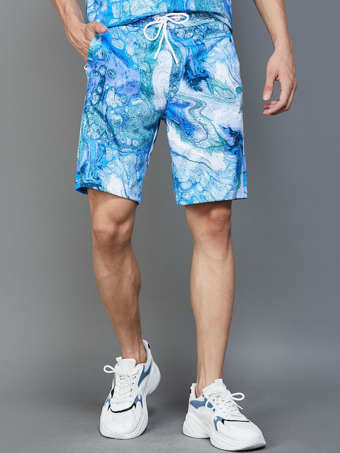 

Kappa Men Abstract Printed Mid-Rise Shorts, Blue