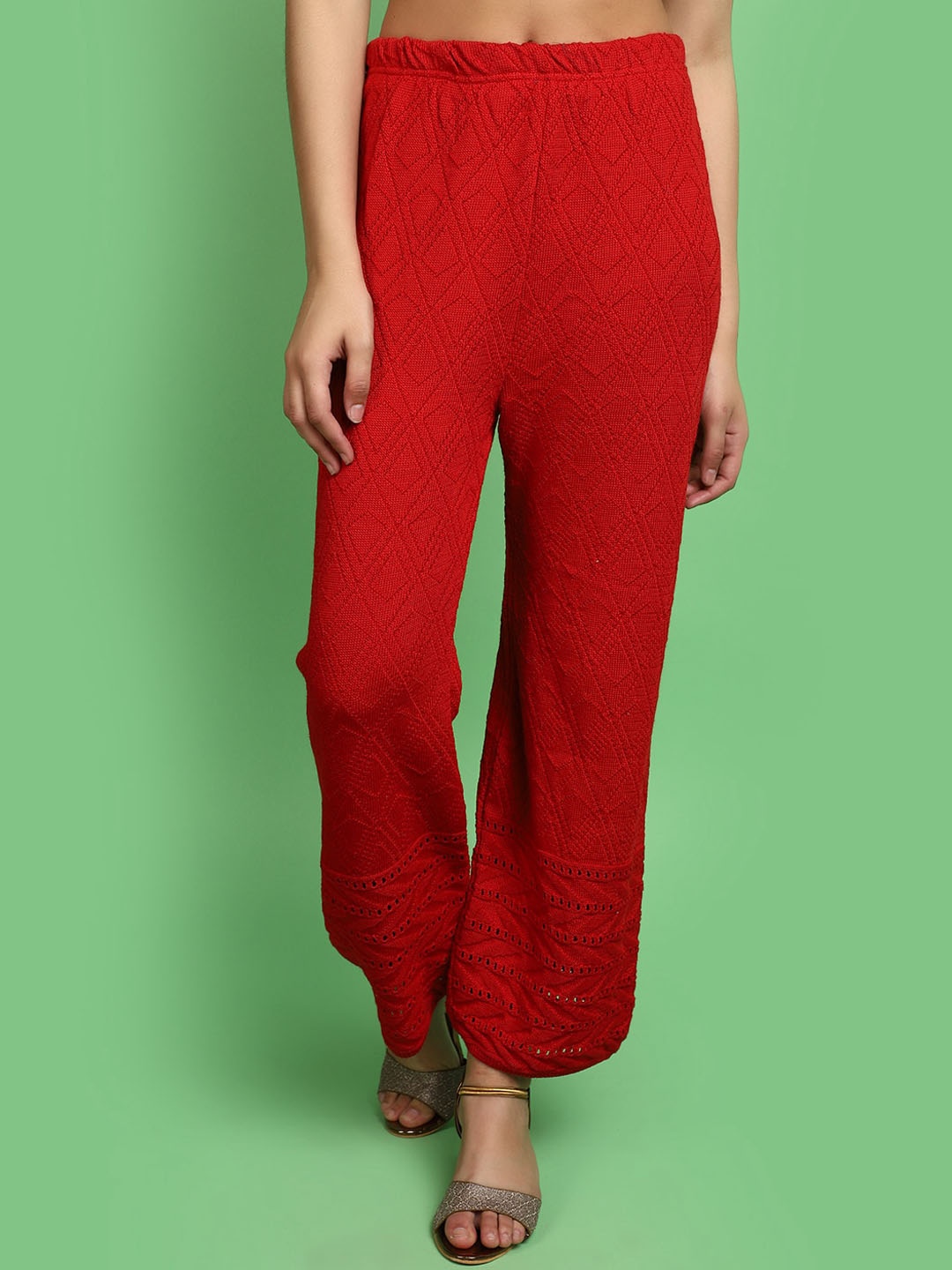 

V-Mart Geometric Self Design Straight Fit Ethnic Palazzos, Red