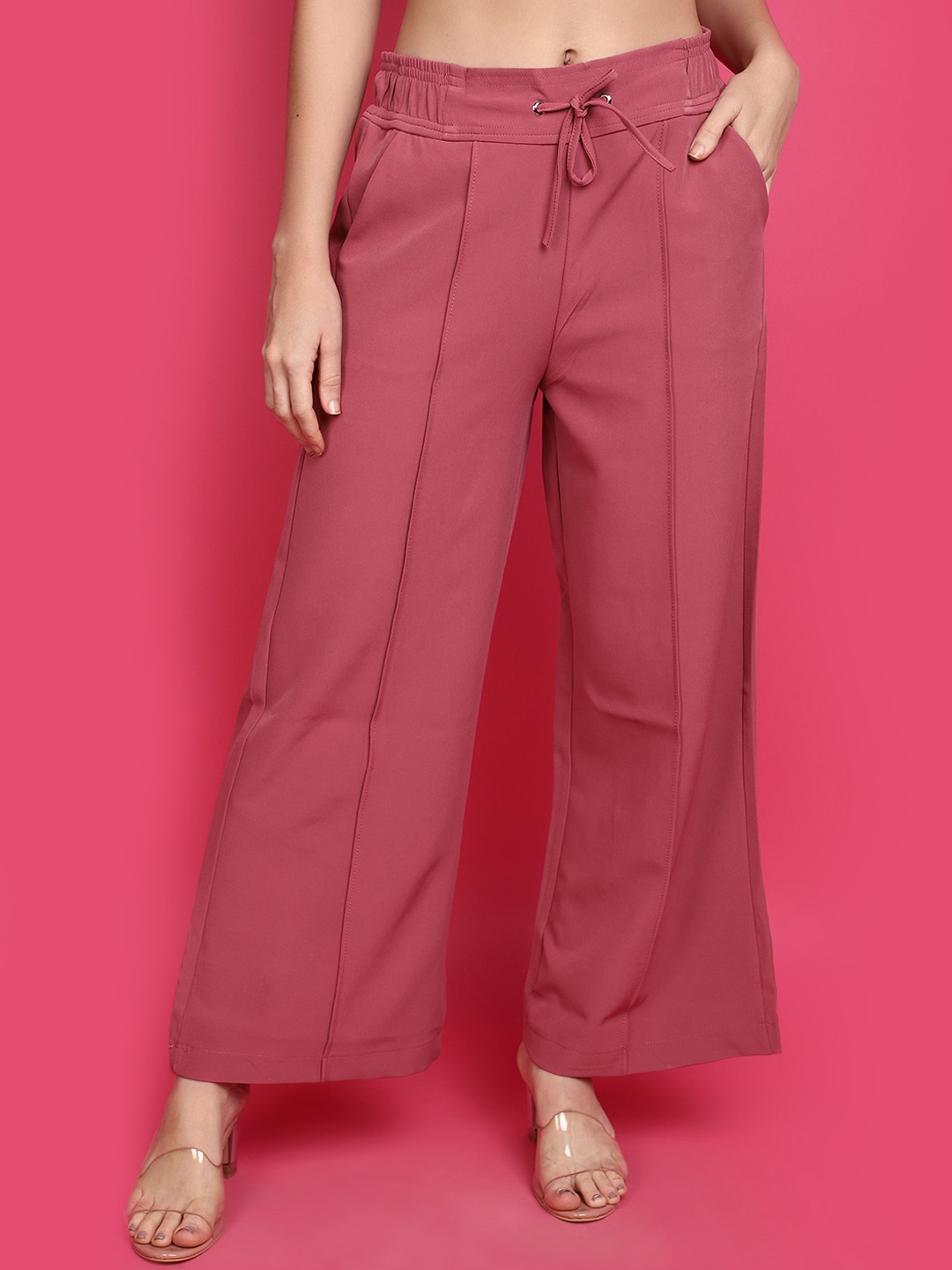 

V-Mart Women Mid-Rise Cotton Parallel Trousers, Mauve
