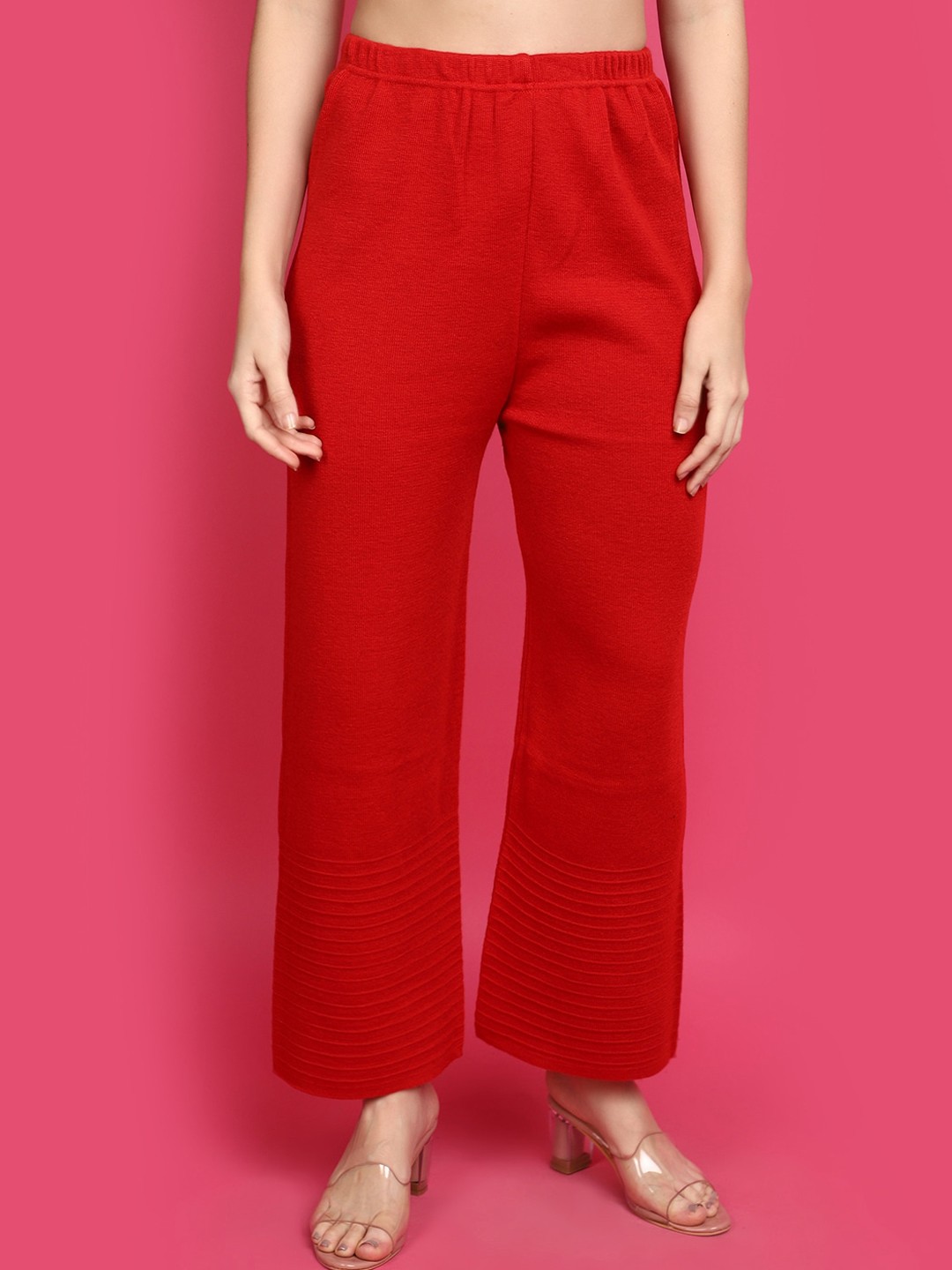 

V-Mart Knitted Straight Fit Cotton Ethnic Palazzos, Red
