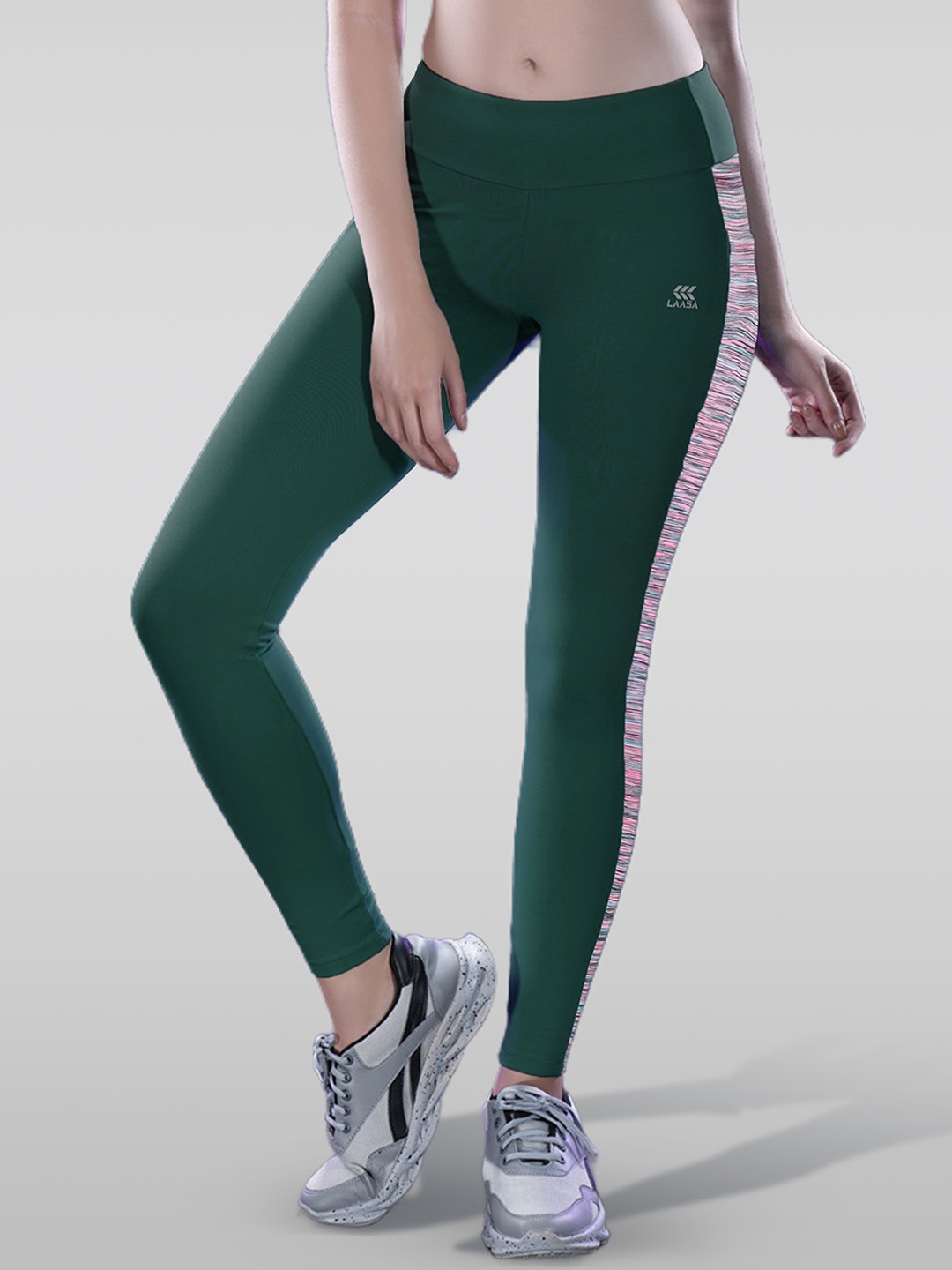 

LAASA SPORTS Dry Fit Slim-Fit Ankle-Length Cotton Yoga Tights, Green