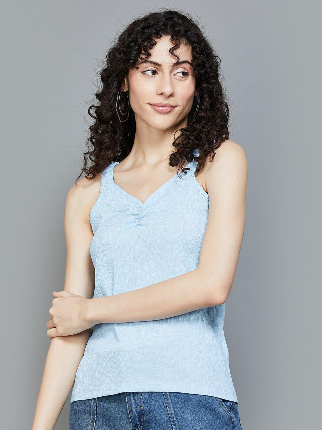 

Fame Forever by Lifestyle V-Neck Sleeveless Regular Top, Blue