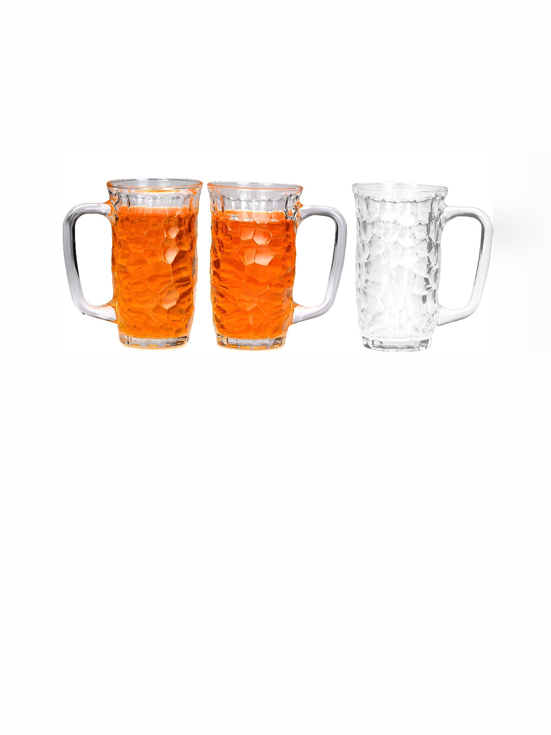 

Afast Transparent 3 Pieces Textured Glass Mugs 450 ML Each