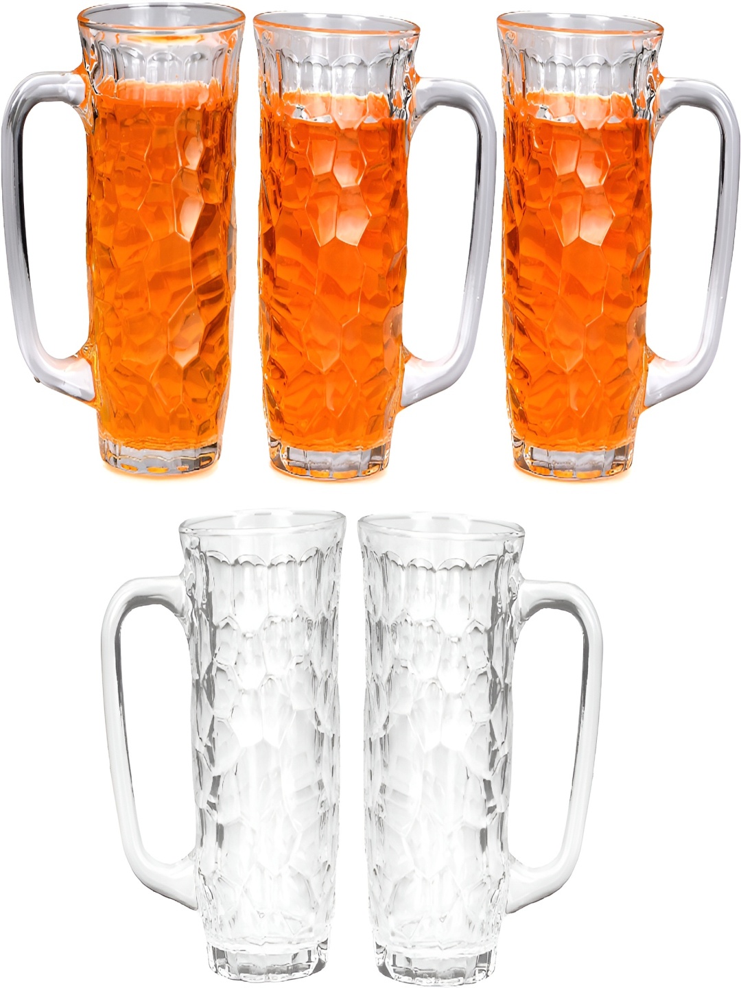 

Afast Transparent 5 Pieces Textured Dishwasher Safe Beer Glasses 450 ML Each