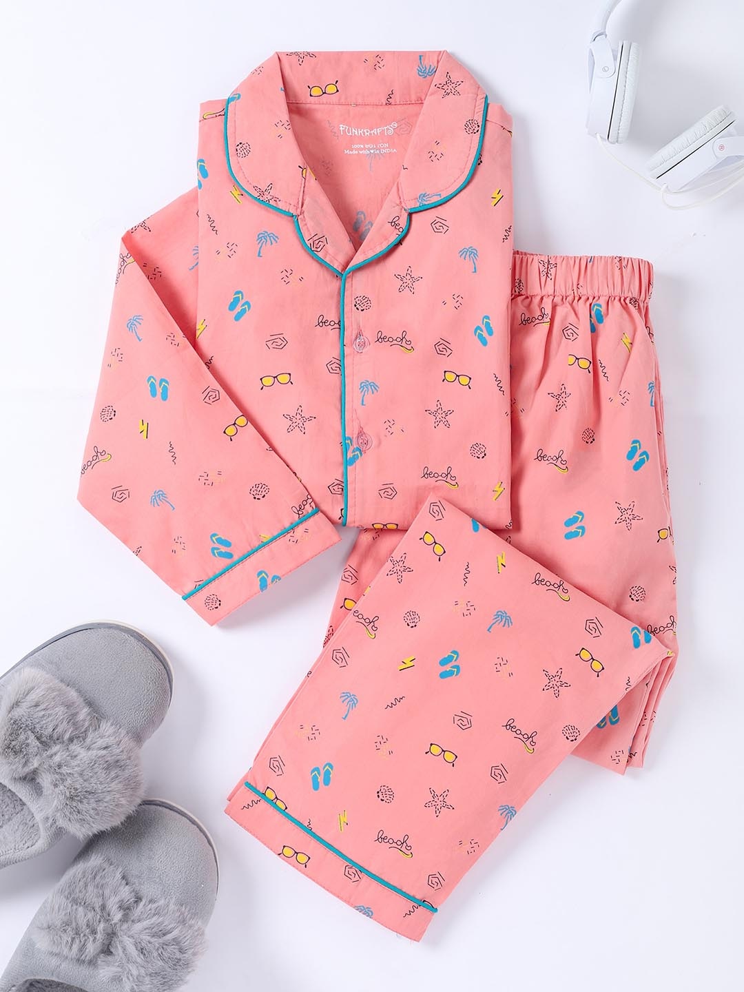 

FUNKRAFTS Girls Conversational Printed Night suit, Pink