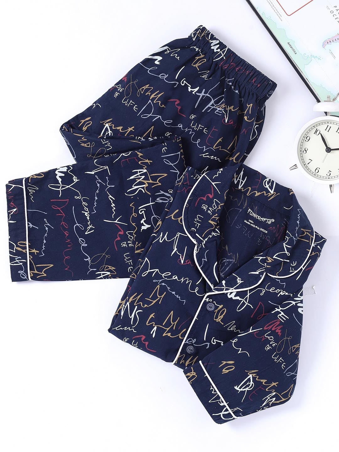 

FUNKRAFTS Kids Typography Printed Pure Cotton Night suit, Blue