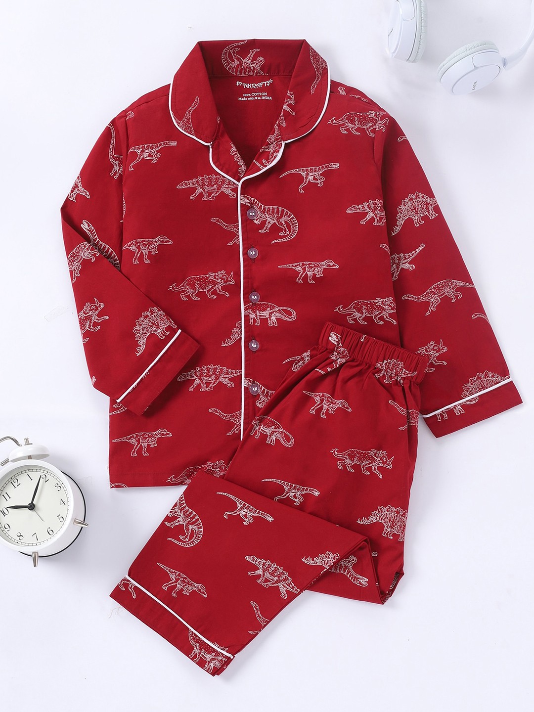 

FUNKRAFTS Boys Conversational Printed Pure Cotton Night suit, Red