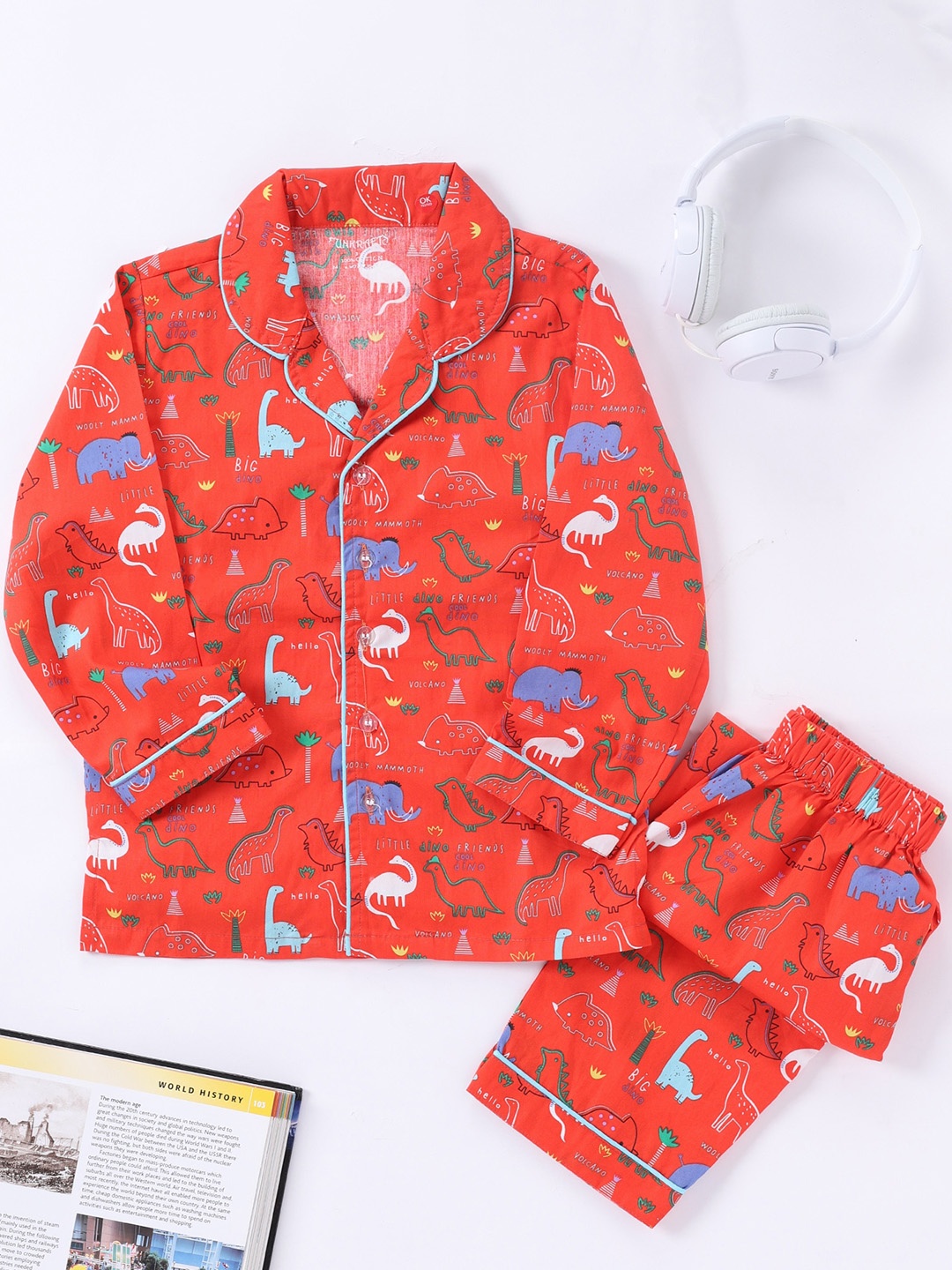 

FUNKRAFTS Boys Graphic Printed Pure Cotton Night suit, Red