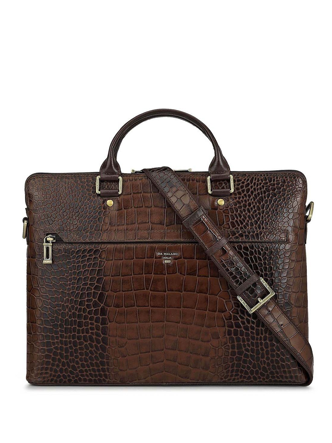 

Da Milano Unisex Textured Leather 14 Inch Laptop Bag, Brown