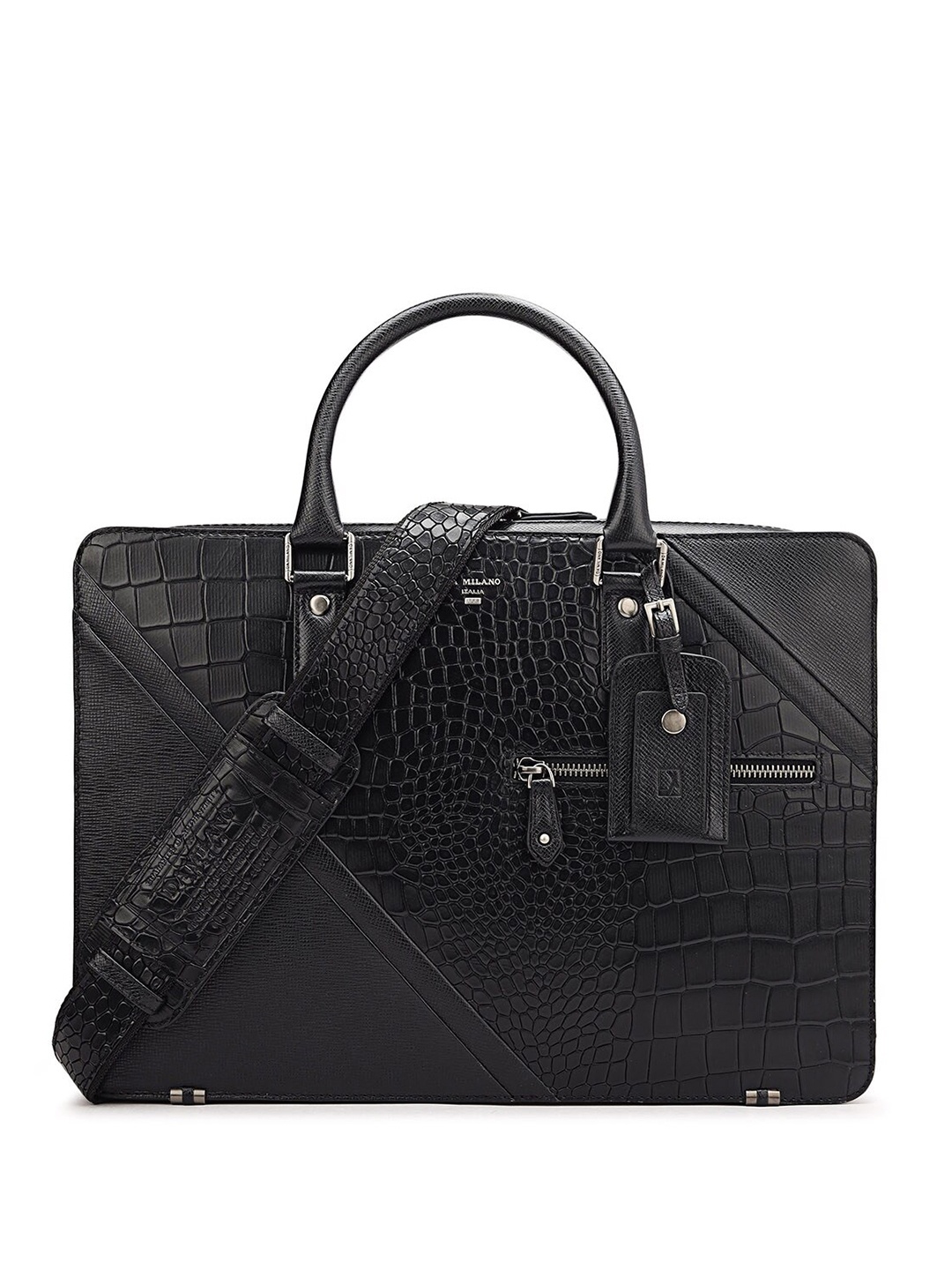 

Da Milano Textured Leather Laptop Bag, Black