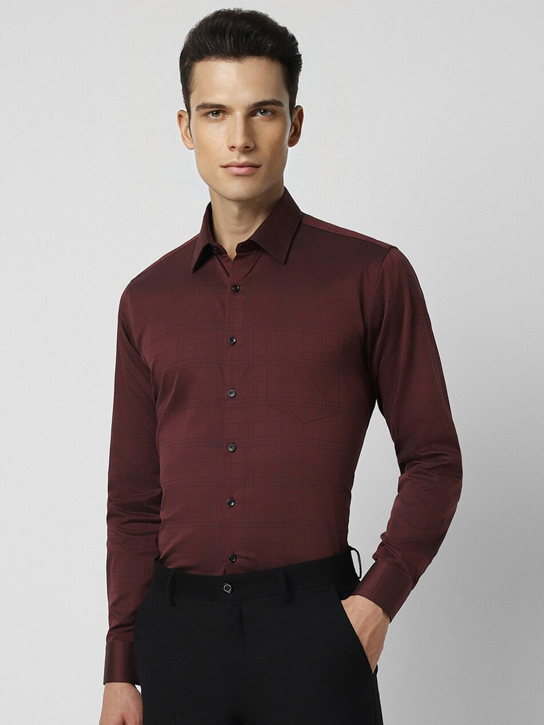 

Van Heusen Slim Fit Checked Formal Pure Cotton Shirt, Maroon