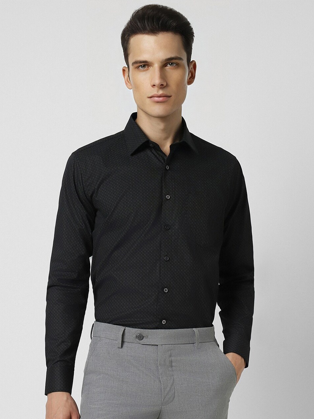 

Van Heusen Slim Fit Micro Ditsy Printed Formal Pure Cotton Shirt, Black