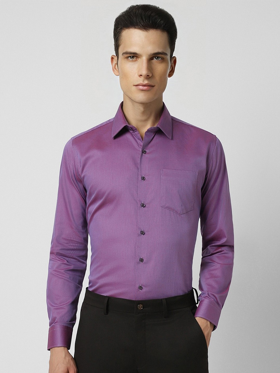 

Van Heusen Slim Fit Textured Party Pure Cotton Shirt, Purple