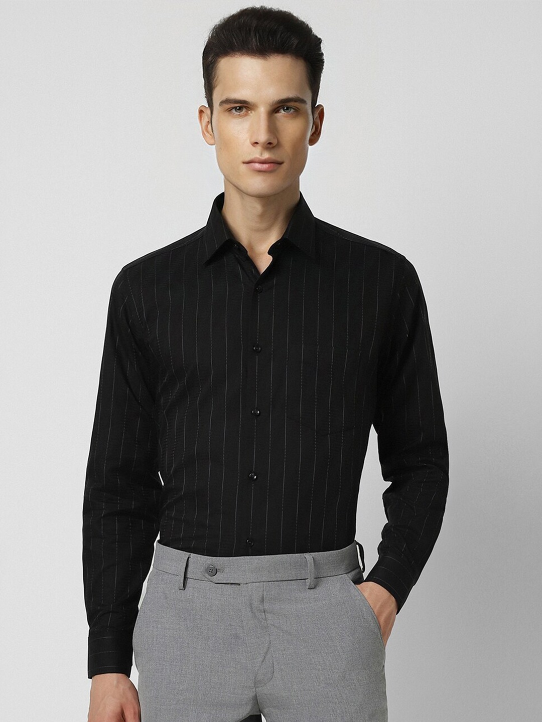 

Van Heusen Striped Regular Fit Formal Pure Cotton Shirt, Black