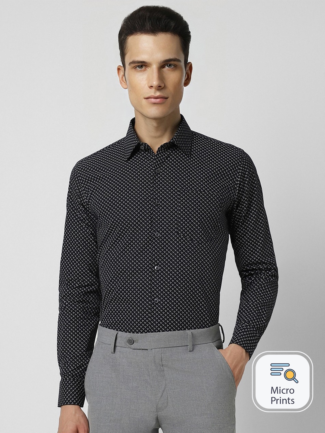 

Van Heusen Slim Fit Micro Ditsy Printed Formal Pure Cotton Shirt, Black