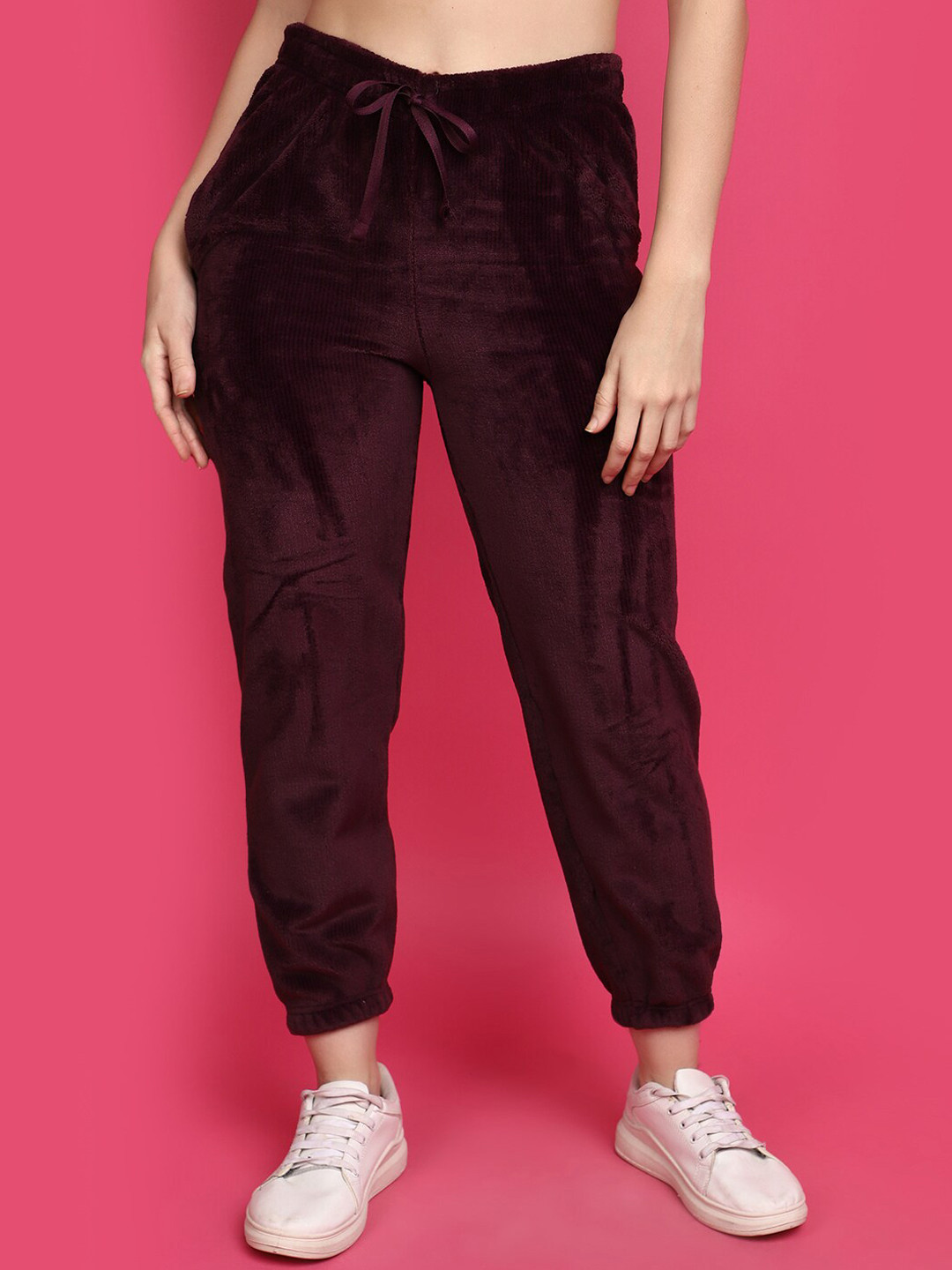 

V-Mart Women Mid-Rise Cotton Joggers, Maroon
