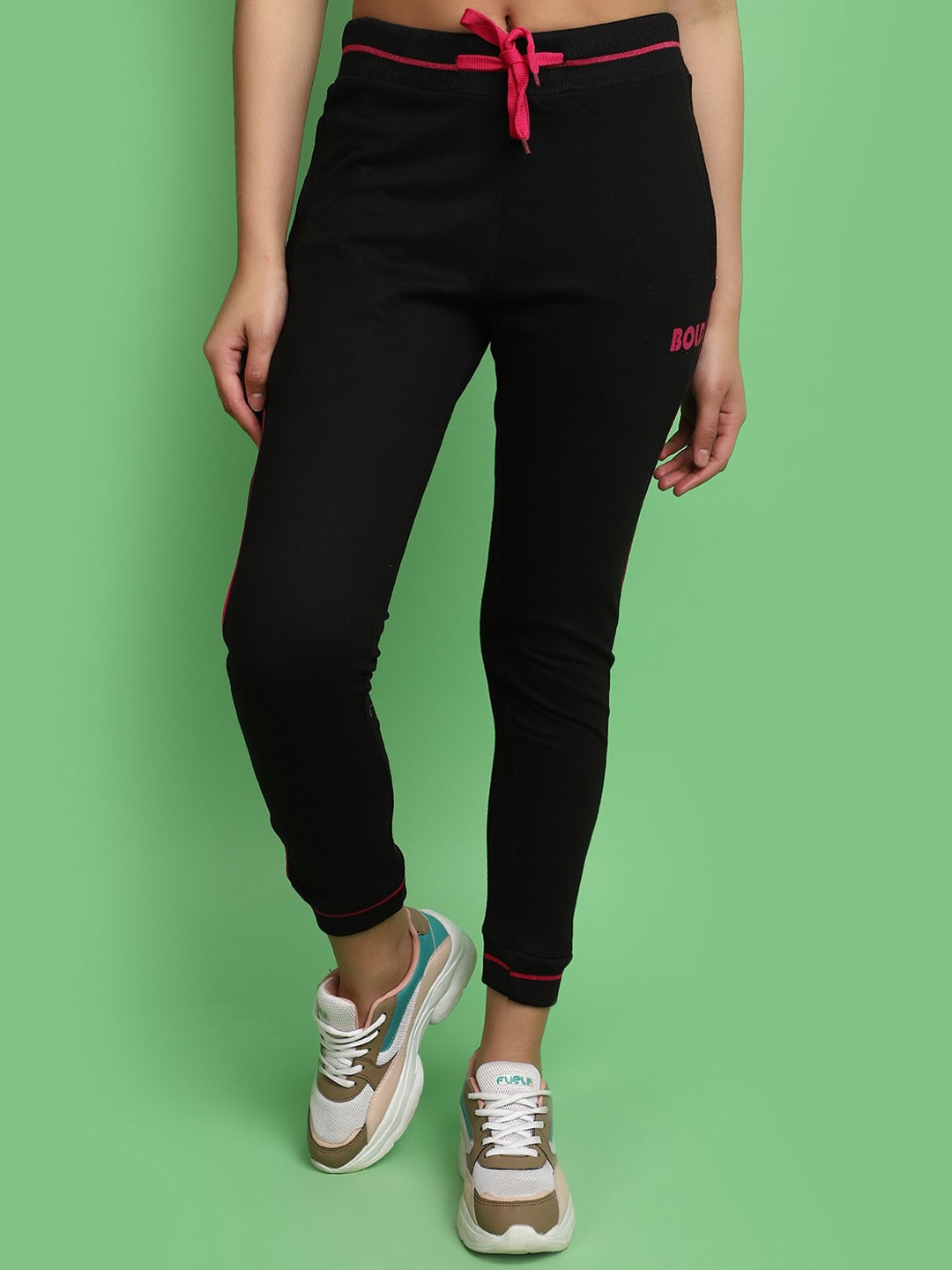 

V-Mart Women Mid Rise Cotton Joggers, Black