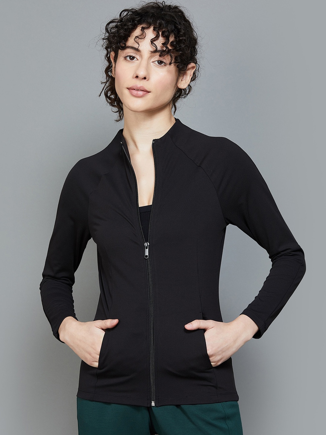 

Kappa Mock Collar Long Sleeves Knitted Tailored Jacket, Black