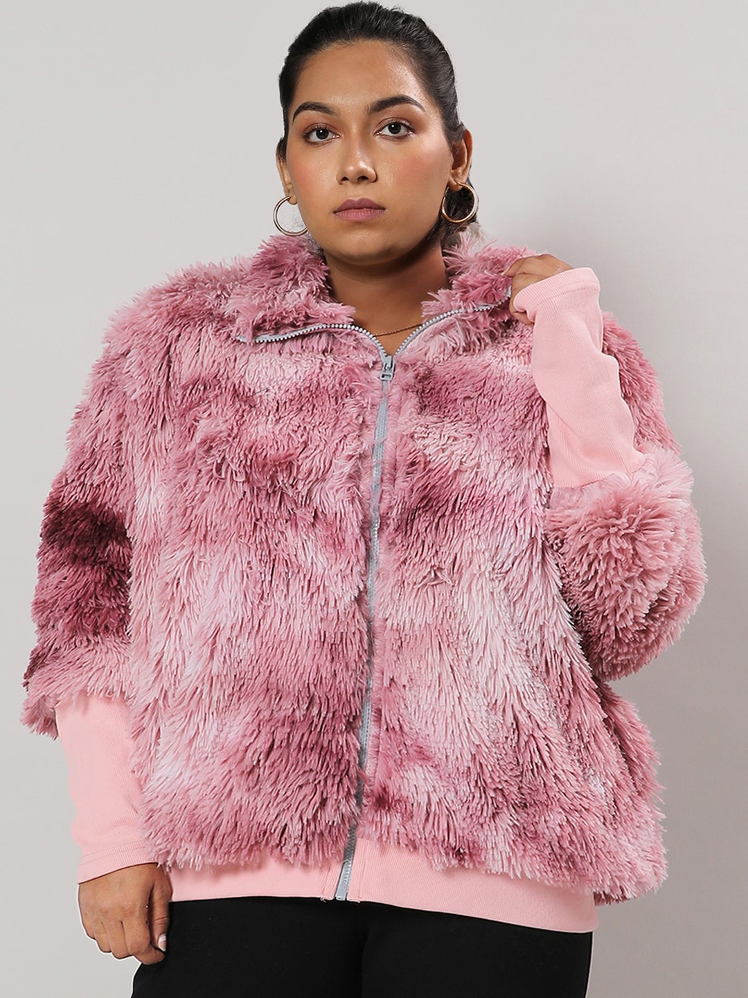 

Instafab Plus Mock Collar Faux Fur Trim Detail Windcheater Bomber Jacket, Pink