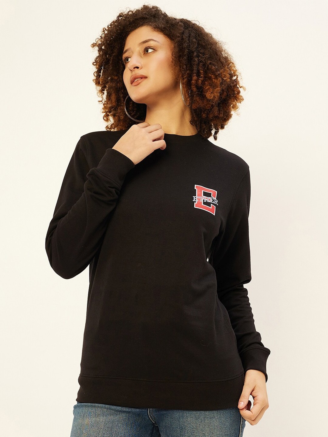 

ether Brand Logo Printed Round Neck Long Sleeevs Pullover Sweatshirt, Black