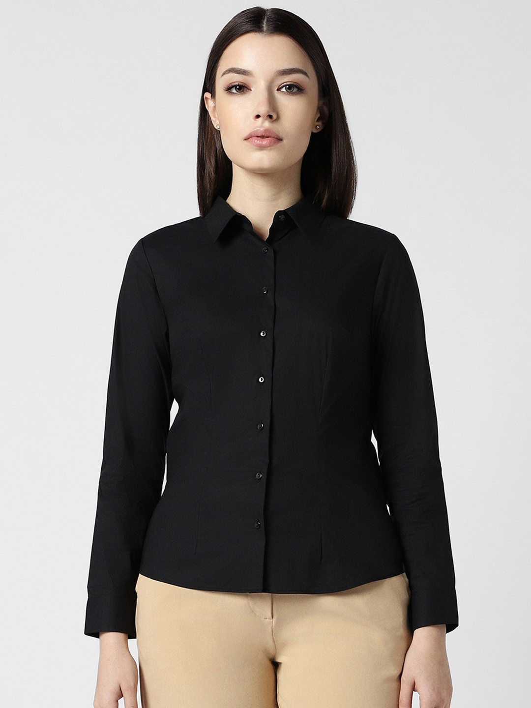 

Van Heusen Woman Cotton Spread Collar Long Sleeves Formal Shirt, Black